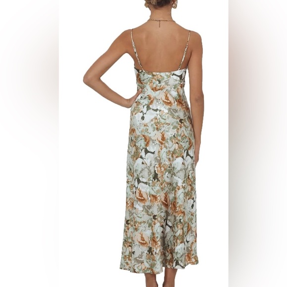 NWT Flower Print Slip Midi Dress Cowl Neck with Pleated Bust - Picture 3 of 6